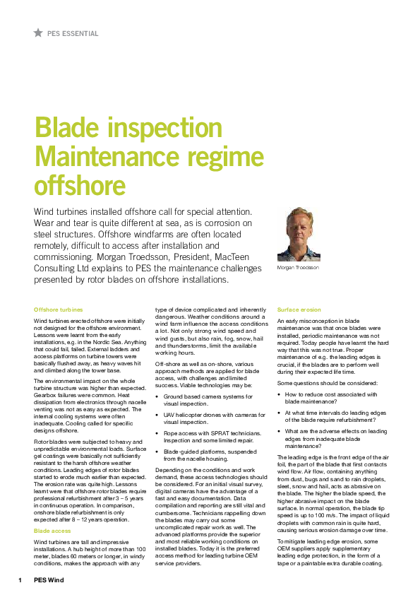 (PDF) Blade inspection maintenance regime for offshore wind turbines