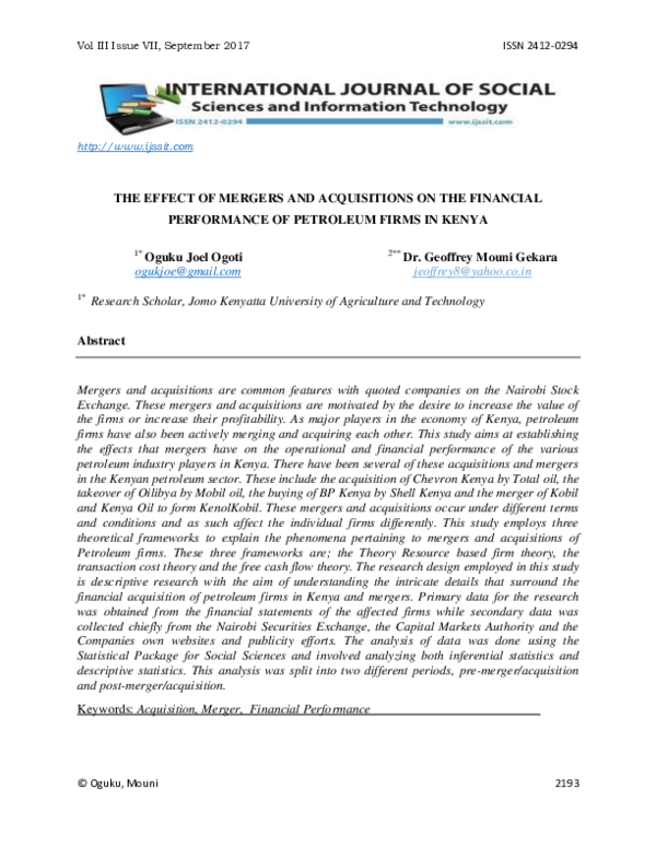 (PDF) THE EFFECT OF MERGERS AND ACQUISITIONS ON THE FINANCIAL ...