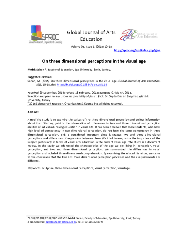 (PDF) On three dimensional perceptions in the visual age