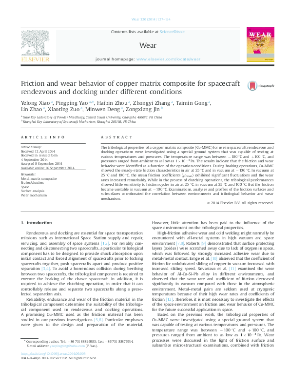 (PDF) Friction and wear behavior of copper matrix composite for ...