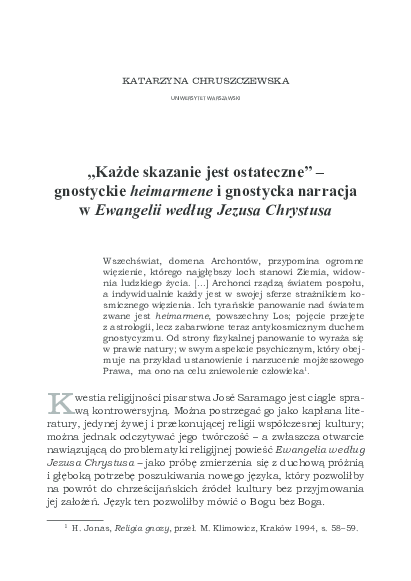 (PDF) „'Każde skazanie jest ostateczne' – gnostyckie heimarmene i
