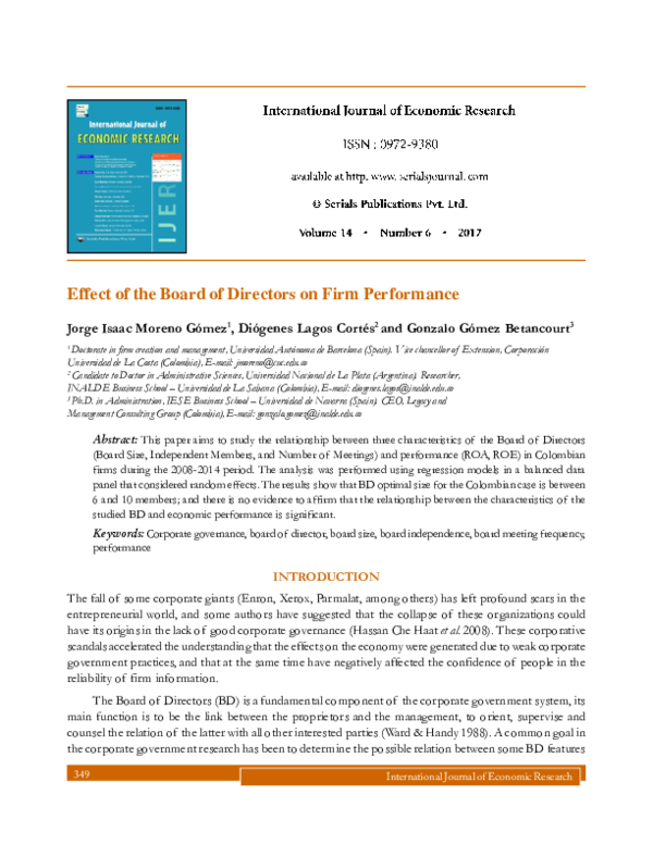 (PDF) Effect of the Board of Directors on Firm Performance