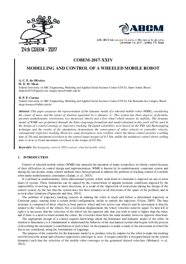 (PDF) COBEM-2017-XXIV MODELLING AND CONTROL OF A WHEELED MOBILE ROBOT