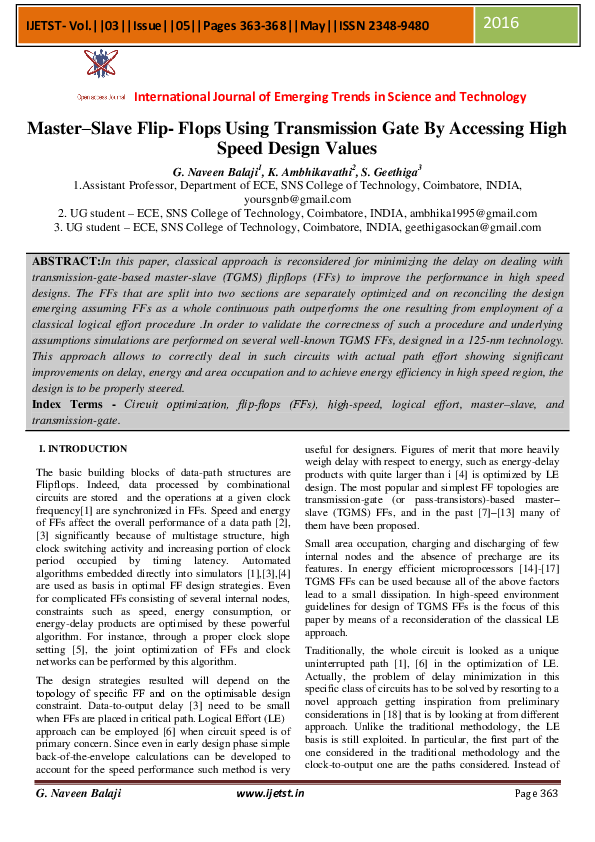 (PDF) Master–Slave Flip-Flops Using Transmission Gate By Accessing High ...