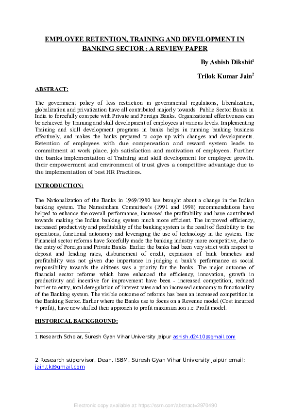 (PDF) EMPLOYEE RETENTION, TRAINING AND DEVELOPMENT IN BANKING SECTOR