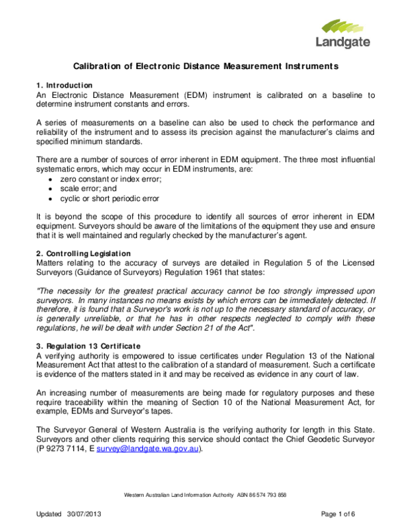 (PDF) Calibration of Electronic Distance Measurement Instruments