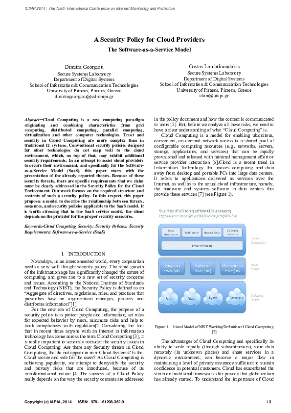 (PDF) A Security Policy for Cloud Providers The Software-as-a-Service Model