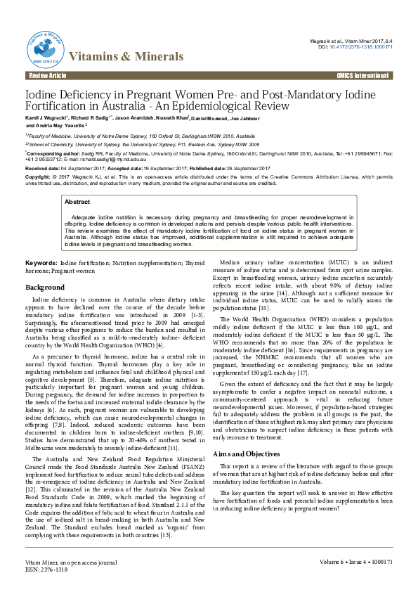 (PDF) Iodine Deficiency in Pregnant Women Preand PostMandatory Iodine