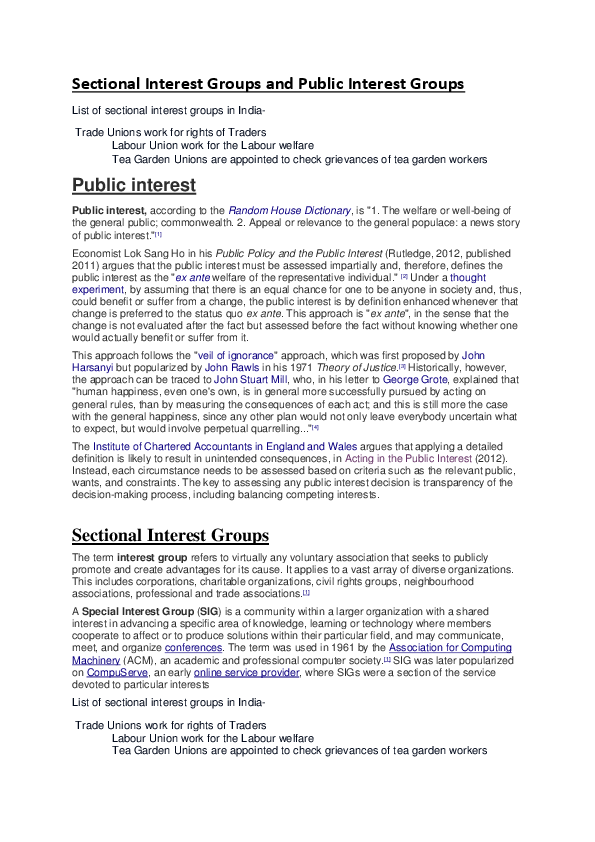 (DOC) Sectional Interest Groups and Public Interest Groups Public