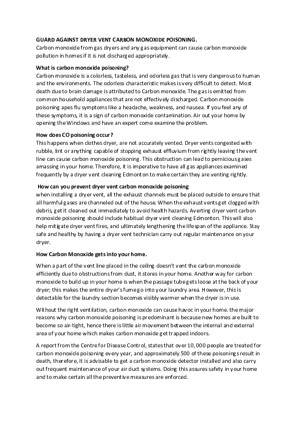 (DOC) GUARD AGAINST DRYER VENT CARBON MONOXIDE POISONING Amanda