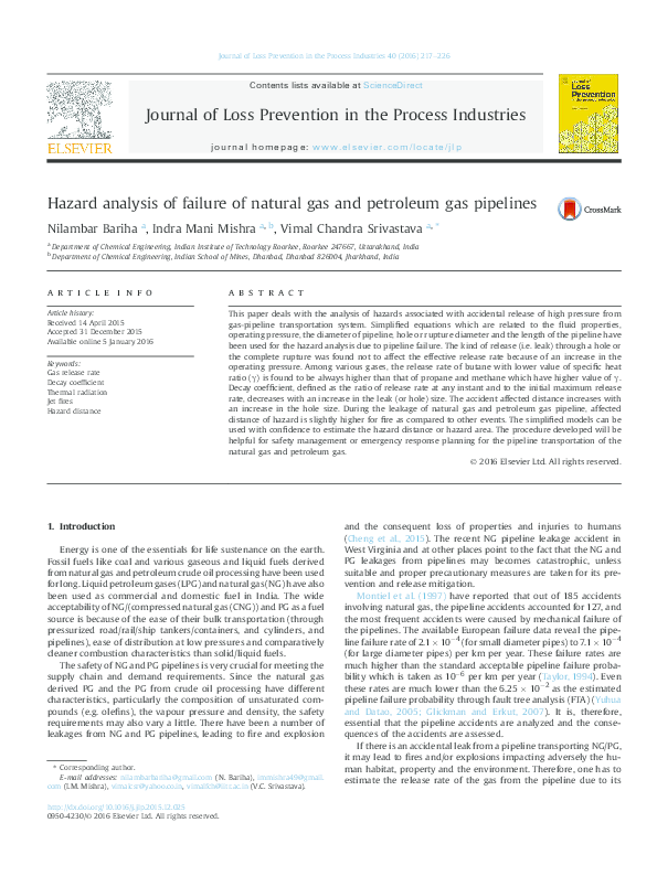 (PDF) Hazard analysis of failure of natural gas and petroleum gas pipelines