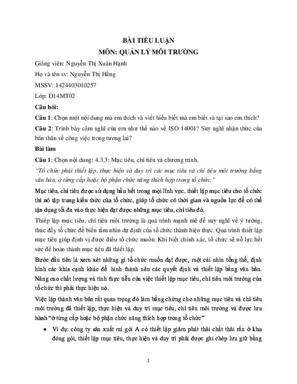 First page of “BAI TIỂU LUẬN ISO”