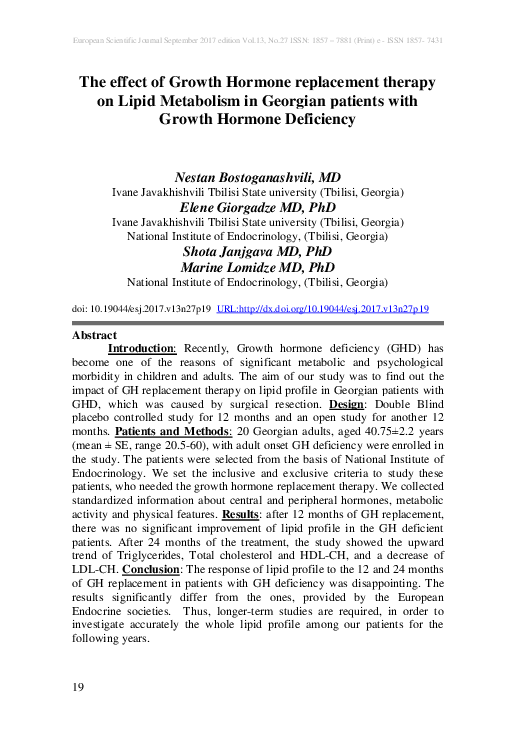 (PDF) The effect of Growth Hormone replacement therapy on Lipid ...
