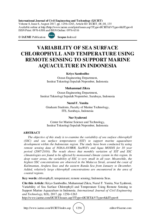 (PDF) VARIABILITY OF SEA SURFACE CHLOROPHYLL AND TEMPERATURE USING ...