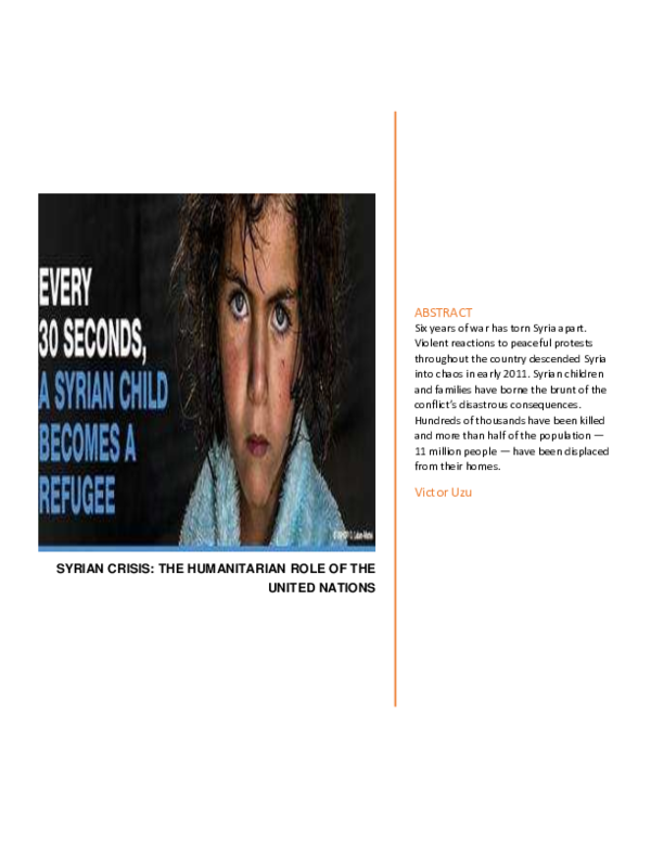 (PDF) SYRIAN CRISIS: THE HUMANITARIAN ROLE OF THE UNITED NATIONS