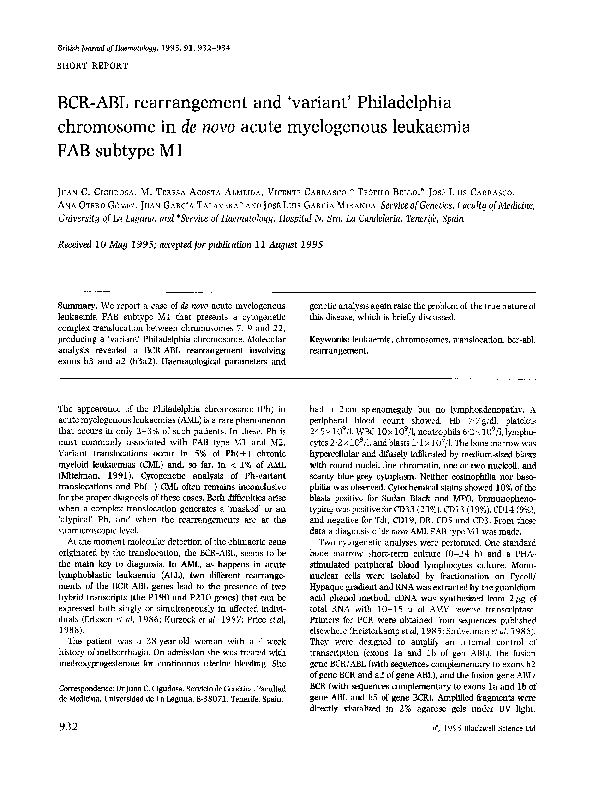 (PDF) BCR-ABL rearrangement and Variant’Philadelphia chromosome in de ...