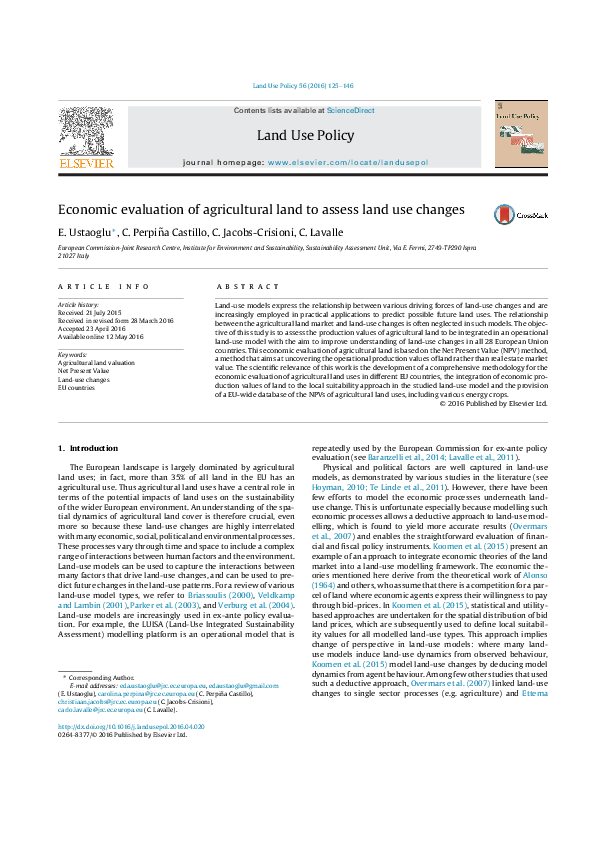 (PDF) Economic evaluation of agricultural land to assess land use