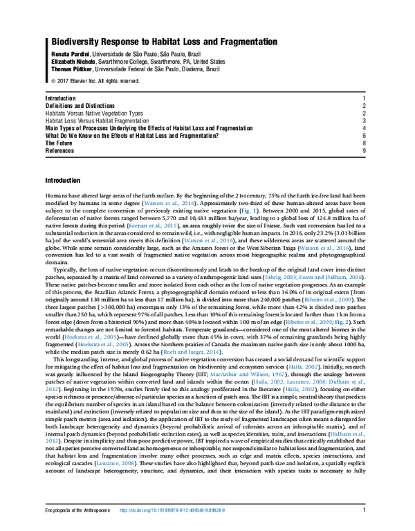 (PDF) Biodiversity Response to Habitat Loss and Fragmentation Liz
