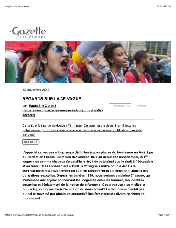 (PDF) Regards sur la 3e vague, La Gazette des femmes, novembre 2016