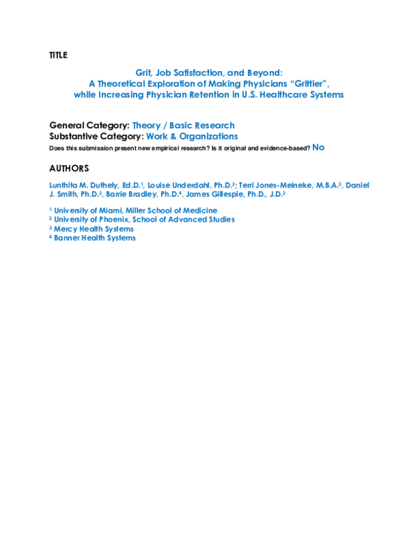 Doc Grit Job Satisfaction And Beyond A Theoretical Exploration