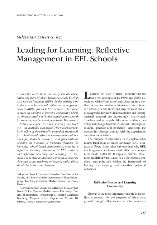 (PDF) Leading for Learning: Reflective Management in EFL Schools