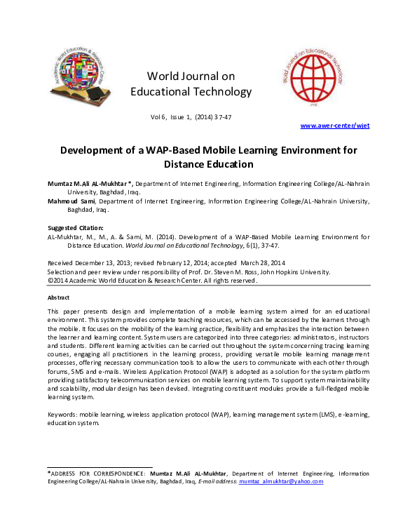 (PDF) Development of a WAP-Based Mobile Learning Environment for ...