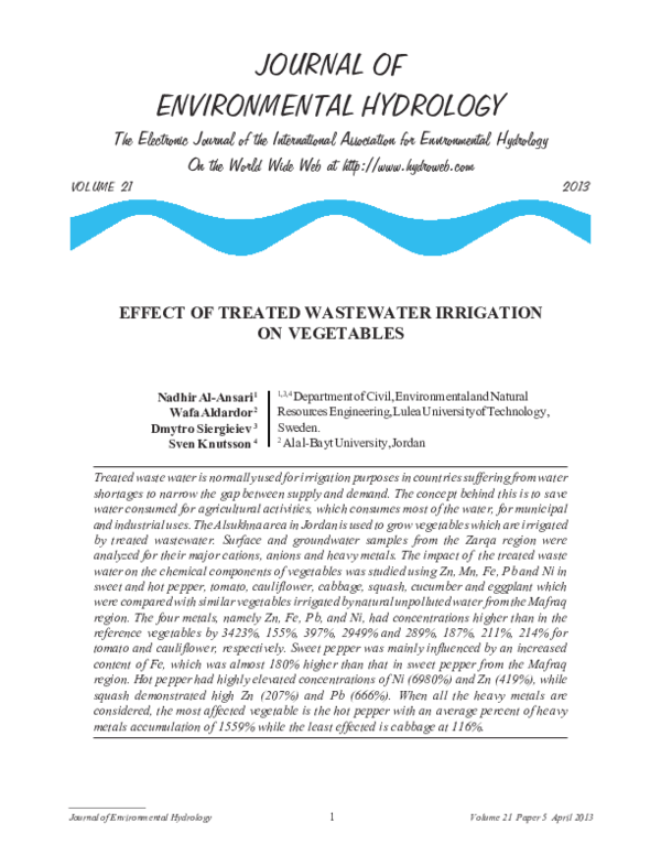 (PDF) EFFECT OF TREATED WASTEWATER IRRIGATION ON VEGETABLES