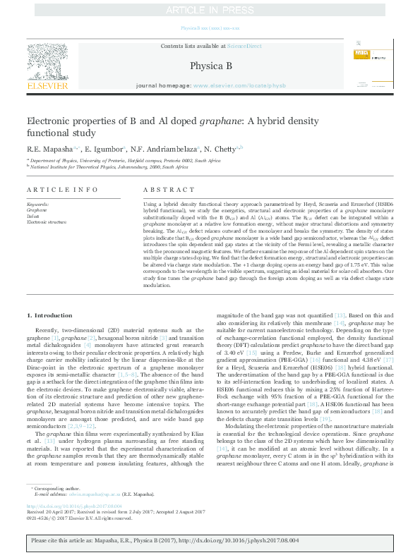 (PDF) Electronic properties of B and Al doped graphane: A hybrid ...