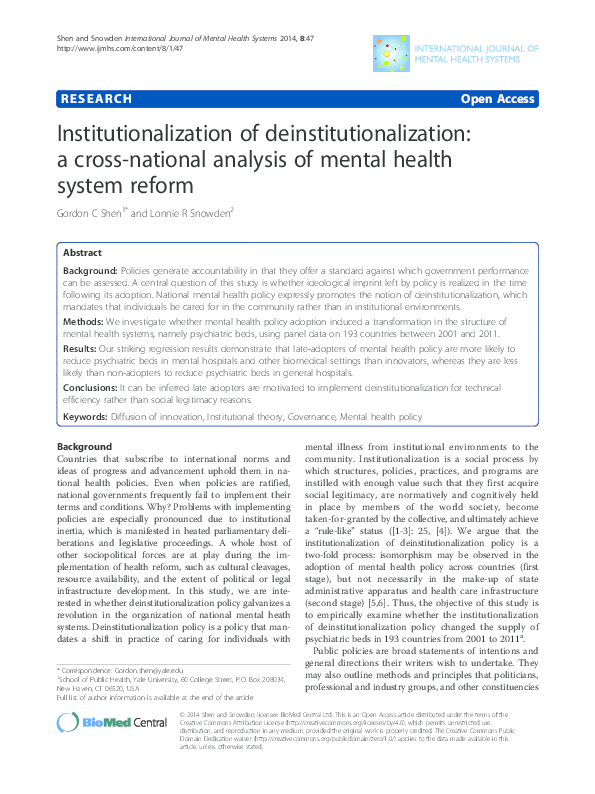 (PDF) Institutionalization of deinstitutionalization: a cross-national ...