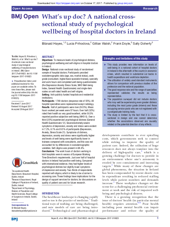 (PDF) What’s up doc? A national population study of wellbeing of ...