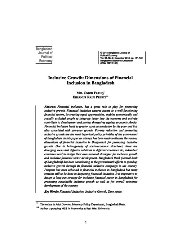(PDF) Inclusive Growth - Dimension of Financial Inclusion in Bangladesh