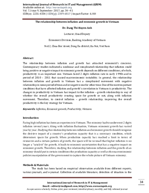 (PDF) The relationship between inflation and economic growth in Vietnam