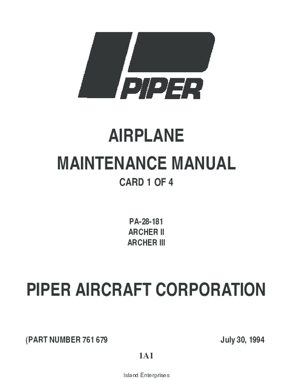 (PDF) AIRPLANE MAINTENANCE MANUAL CARD 1 OF 4 PA28181 ARCHER II