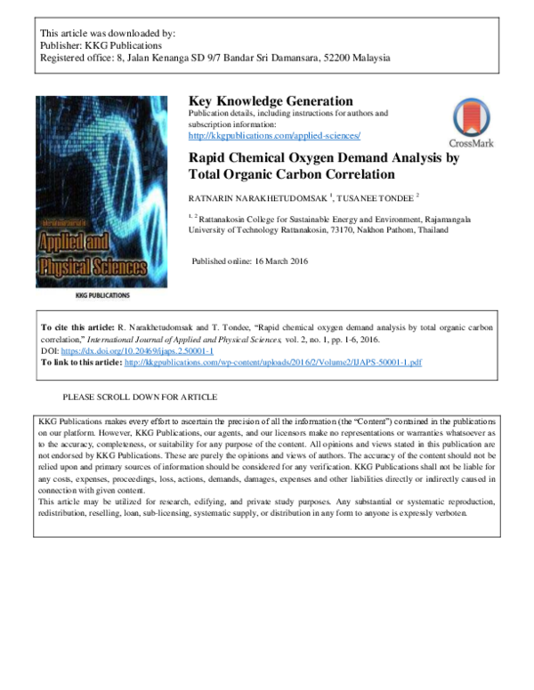 (PDF) Rapid Chemical Oxygen Demand Analysis by Total Organic Carbon ...