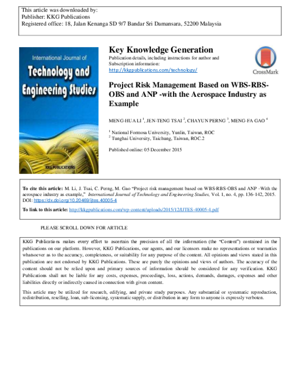 (PDF) Project Risk Management Based on WBS-RBSOBS and ANP -with the ...