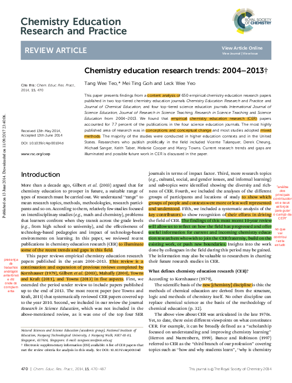 (PDF) Chemistry education research trends 20042013 Paulo Pastoriza