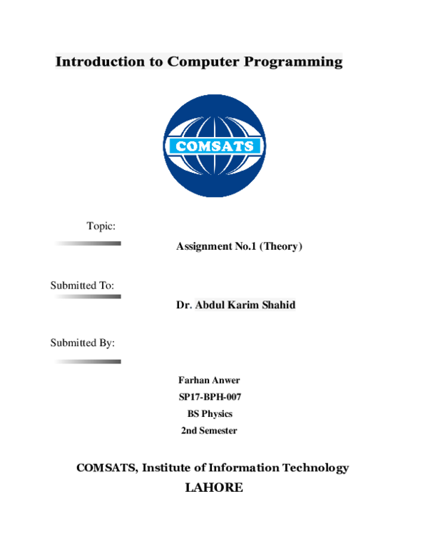(DOC) Introduction to Computer Programming