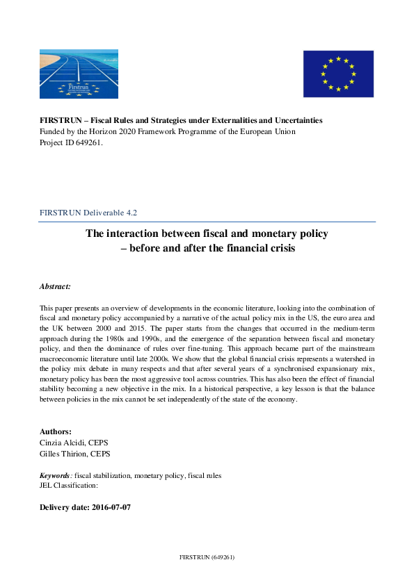 (PDF) Before and after the financial crisis policy mix