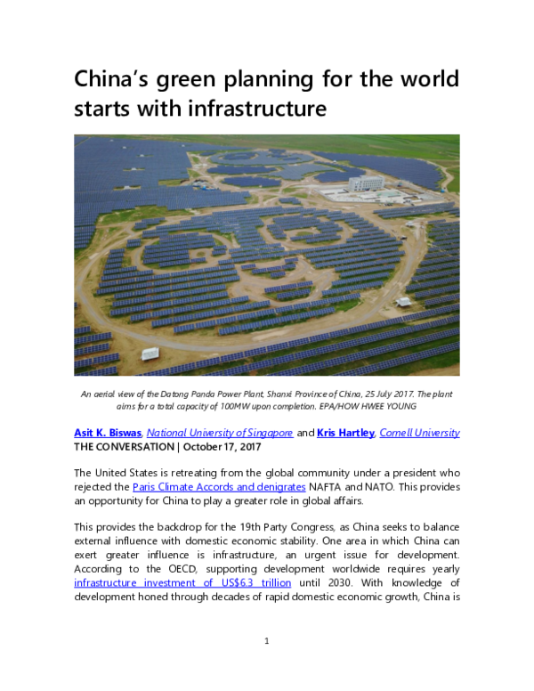 (PDF) China's green planning for the world starts with ...