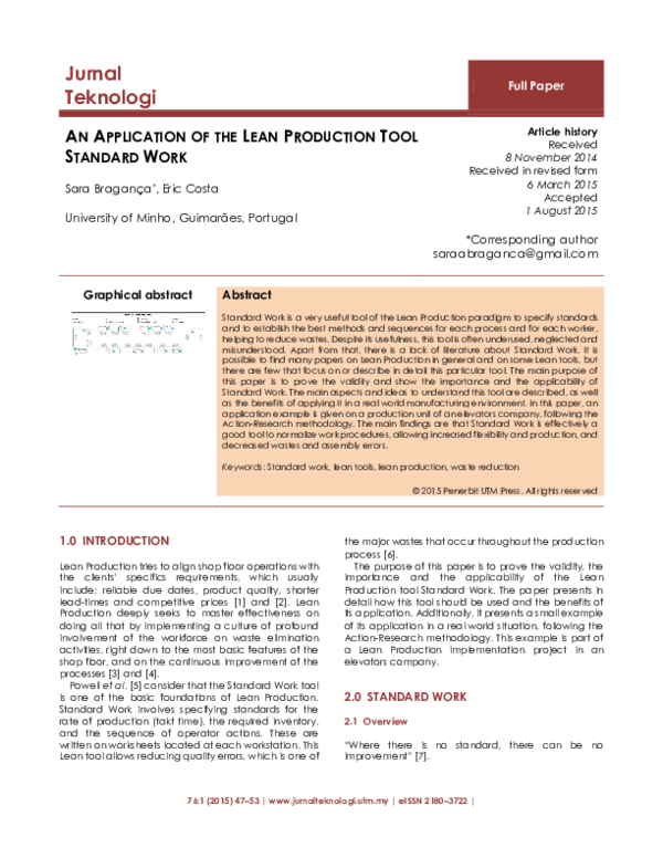 (PDF) An application of the Lean Production tool Standard Work