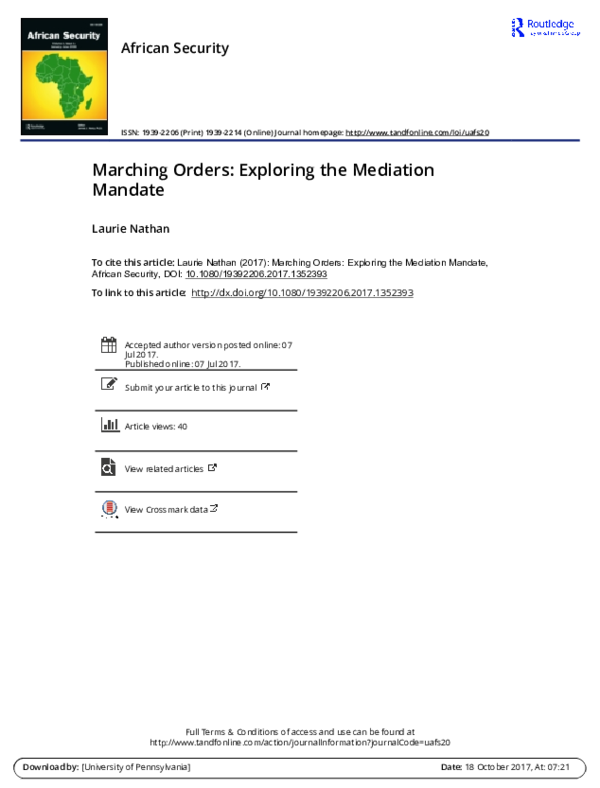 (PDF) Marching Orders Exploring the Mediation Mandate Laurie Nathan