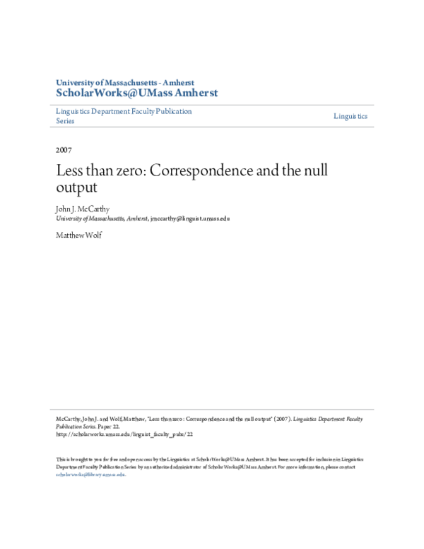 (PDF) Less than zero: Correspondence and the null output