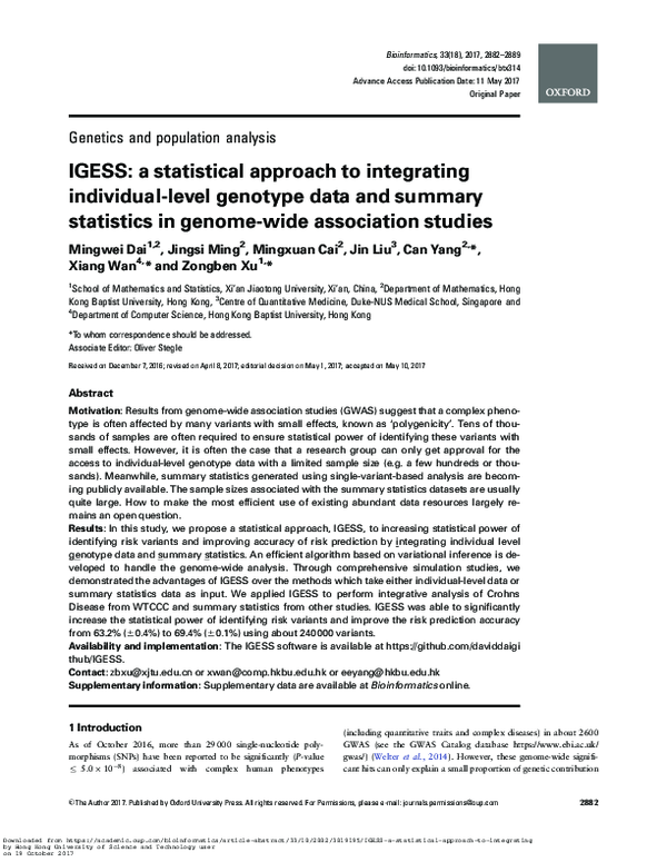 (PDF) Genetics and population analysis IGESS: a statistical approach to ...
