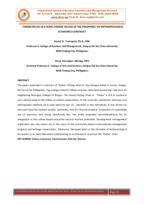 (PDF) FISHING RITUAL IN A RURAL FISHING VILLAGE OF THE PHILIPPINES AN