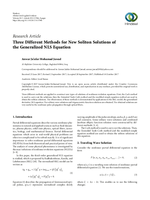 (PDF) Three Different Methods for New Soliton Solutions of the ...