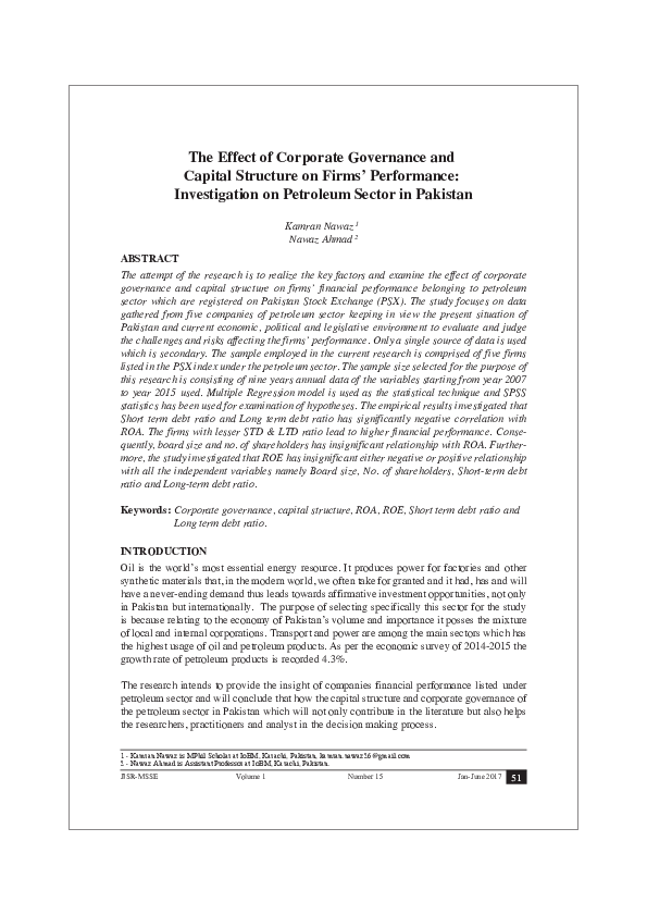 (PDF) The Effect of Corporate Governance and Capital Structure on Firms ...