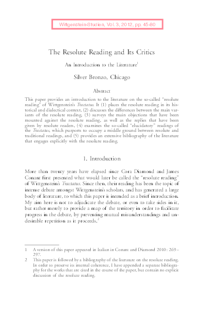 (PDF) The Resolute Reading and Its Critics. An Introduction to the ...