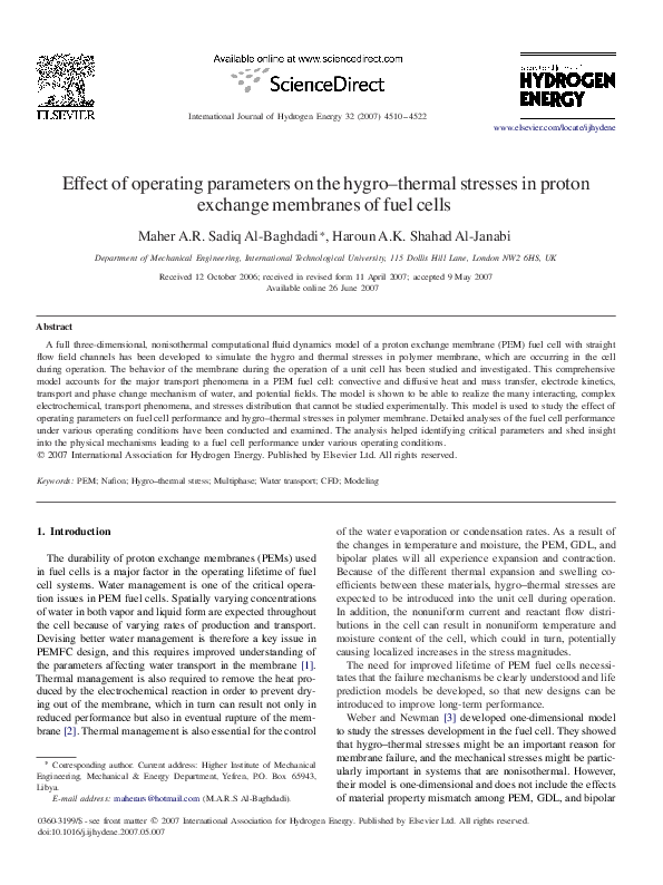 (PDF) Effect of operating parameters on the hygro–thermal stresses in ...