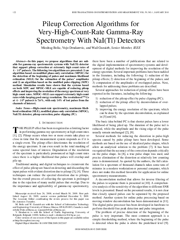 (PDF) Pileup Correction Algorithms for VeryHighCountRate GammaRay