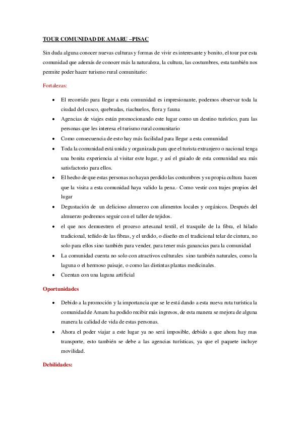 (DOC) TOUR COMUNIDAD DE AMARU PISAC Alejandra Mora Academia.edu